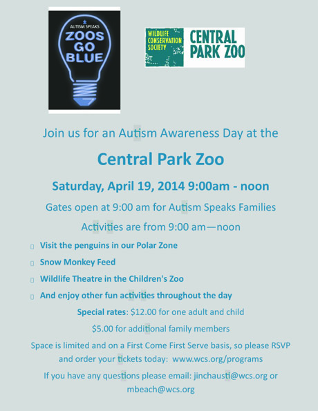 Central Park Zoo- Autism Awareness Day Flier
